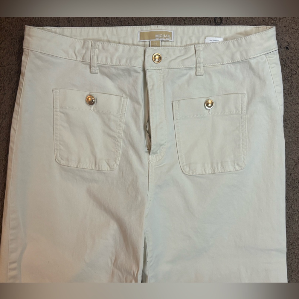MICHAEL Michael Kors Cream Trousers with Gold Button